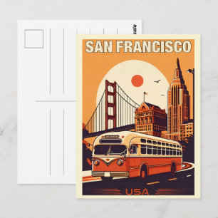 Postal Vintage San Francisco, CA viejo bus en regalos de 