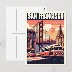 Postal Vintage San Francisco, CA viejo bus en regalos de 