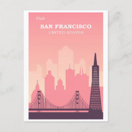 Postal Vintage San Francisco California City Skyline Pink