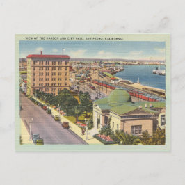 Postal Vintage San Pedro California Harbour y City Hall