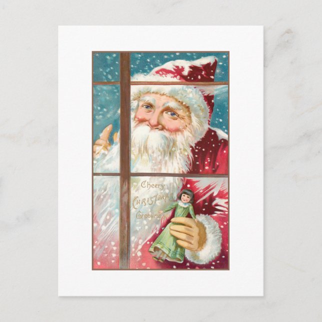 Postal Vintage Santa at Snowy Window (Anverso)