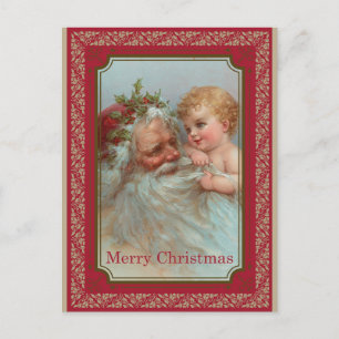 Postal Vintage Santa Child Merry Christmas