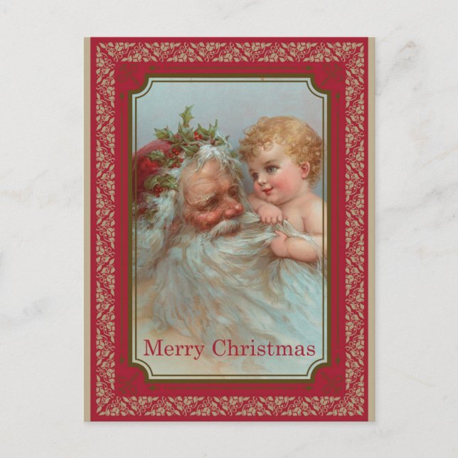 Postal Vintage Santa Child Merry Christmas (Anverso)