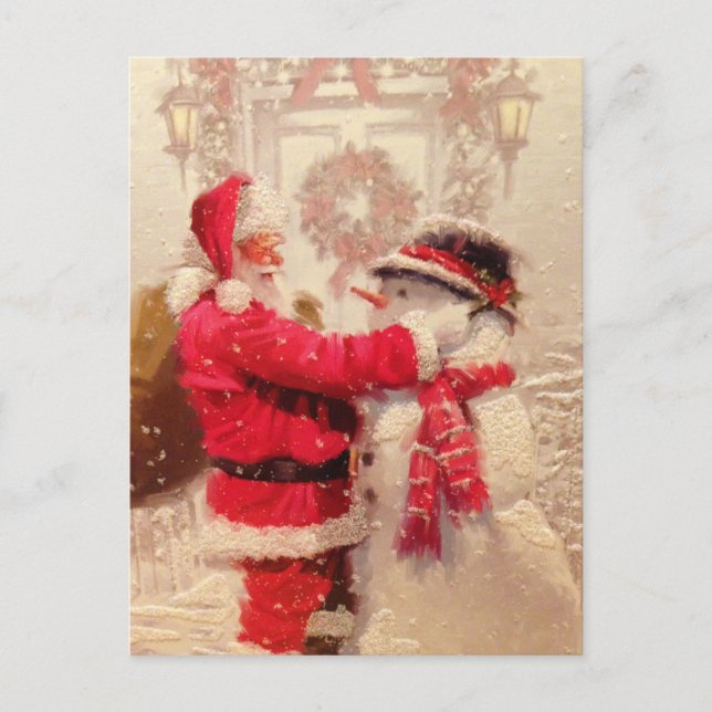 Postal Vintage Santa Claus Navidades Snowman (Anverso)