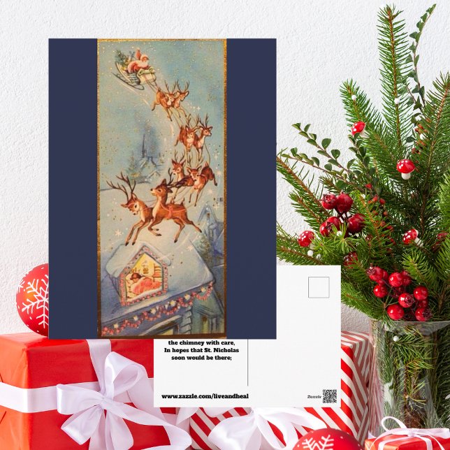 Postal Vintage Santa Claus Reindeer Sleigh Volando (Subido por el creador)