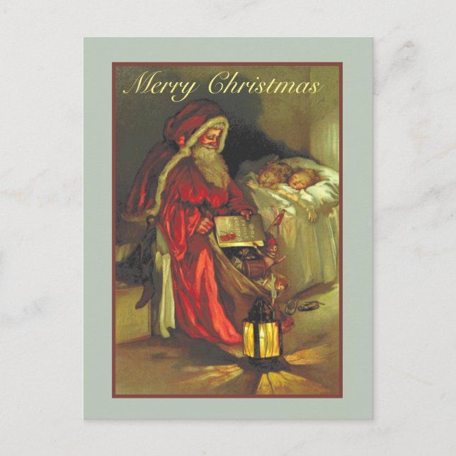 Postal Vintage Santa con Navidades infantiles durmiendo (Anverso)