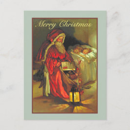 Postal Vintage Santa con Navidades infantiles durmiendo