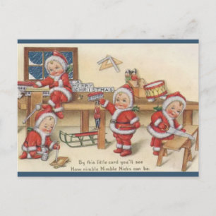 Postal Vintage Santa's Elves Navidad 