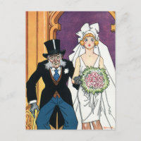 Vintage Save the Date, novia Groom recién casada