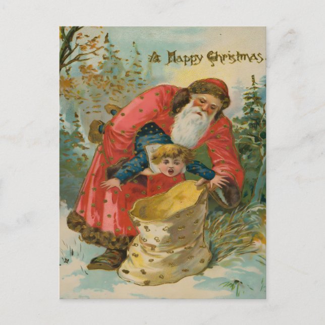 Postal Vintage Scary Santa Kidnaps Naughty Child (Anverso)