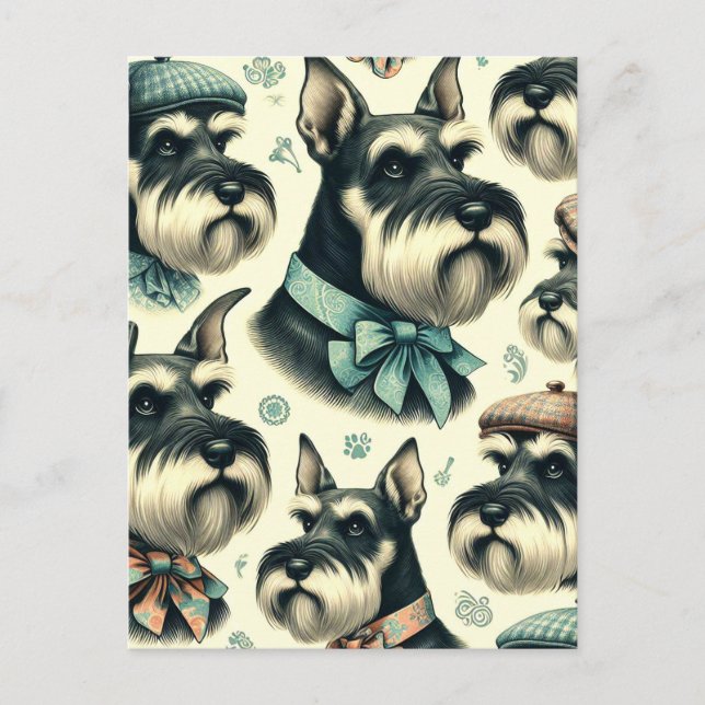 Postal Vintage Schnauzer Seamless Ilustracion (Anverso)