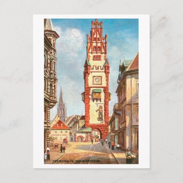 Postal Vintage Schwabentor en Friburgo, Alemania (Anverso)