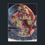 Postal Vintage Science Ficción Astronauta Rocket Spaceshi<br><div class="desc">Viaje futurista de ilustracion de la ciencia ficción y imagen del transporte. Una nave espacial transparente que vuela sobre el planeta tierra con un piloto astronauta. Un clásico de los años 50: el diseño de ciencia ficción de historietas retro del futuro.</div>