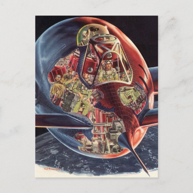 Postal Vintage Science Ficción Astronauta Rocket Spaceshi (Anverso)