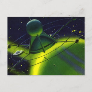 Postal Vintage Science Ficción Green Planet w Spaceship
