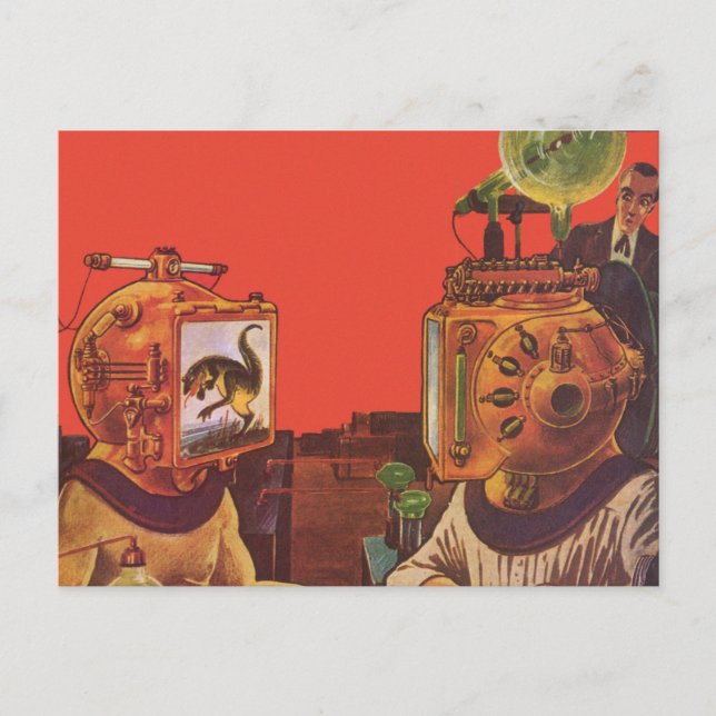 Postal Vintage Science Fiction, Alien Steam Punk Helmets (Anverso)