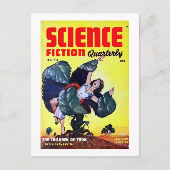 Postal Vintage Science Fiction Man Eating Plants (Anverso)