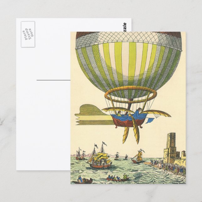 Postal Vintage Science Fiction Steampunk Hot Air Balloon (Anverso / Reverso)