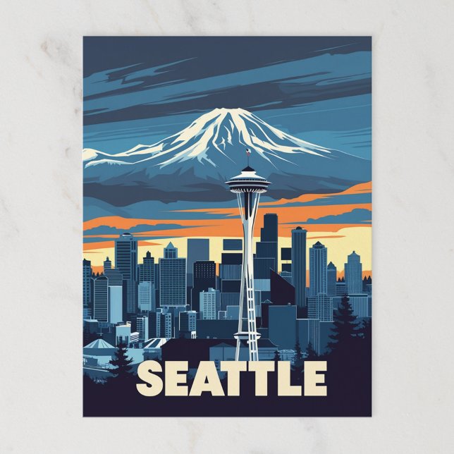 Postal Vintage Seattle Skyline and Mount Rainier (Subido por el creador)