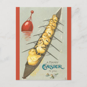 Postal Vintage seis chicles en una Pascua en barco
