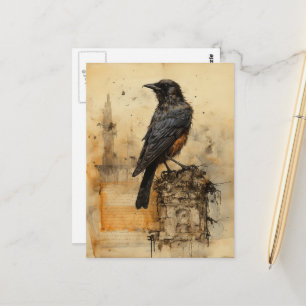 Postal Vintage Sepia Gothic Raven