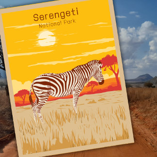 Postal Vintage Serengeti Safari Africa Zebra Travel Art