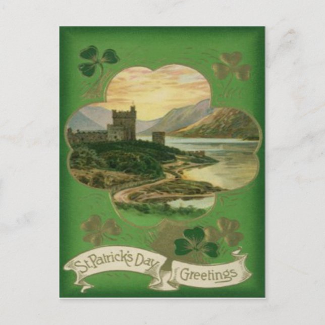 Postal Vintage Shamrock Castle St Patrick's Day Card (Anverso)