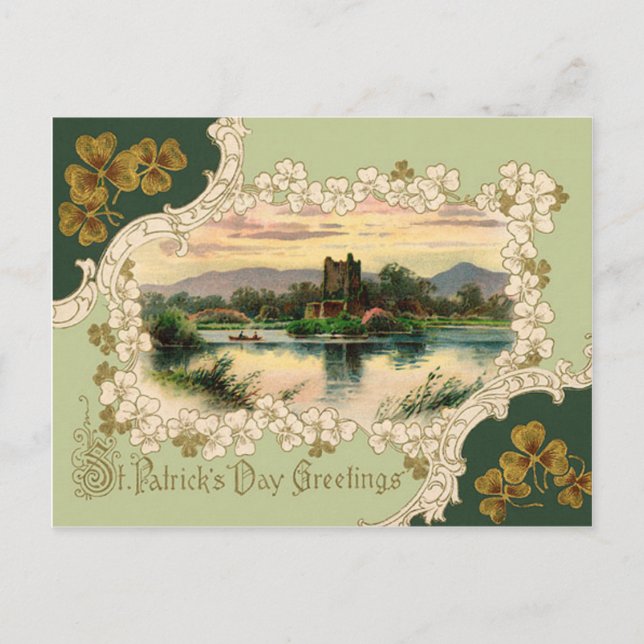 Postal Vintage Shamrock Castle St Patrick's Day Card (Anverso)