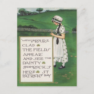 Postal Vintage Shamrock Chica Field St Patrick's Day Card