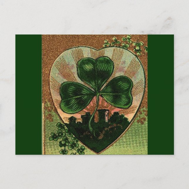 Postal Vintage Shamrock Irish Heart Castle Motif (Anverso)