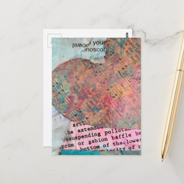 Postal Vintage Sheet Music Heart Mixed Media Collage (Anverso/Reverso In Situ)