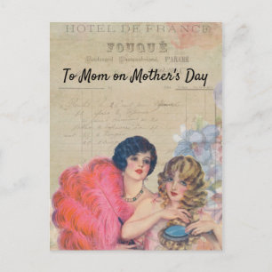 Postal Vintage Show Chicas Hotel France Flowers Fethers