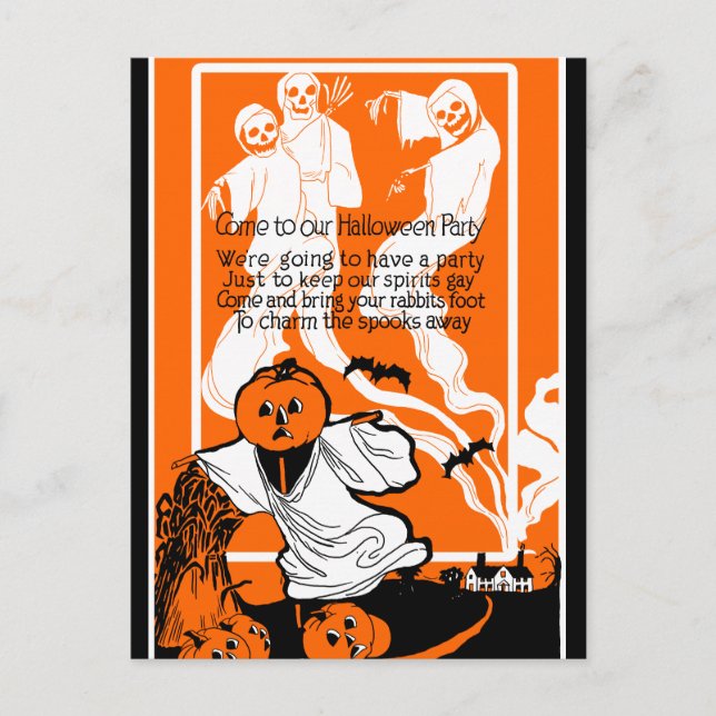 Postal Vintage Skeleton Ghost Greeting (Anverso)