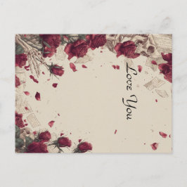 Postal Vintage Skeleton Skull Love Red Rose Collage