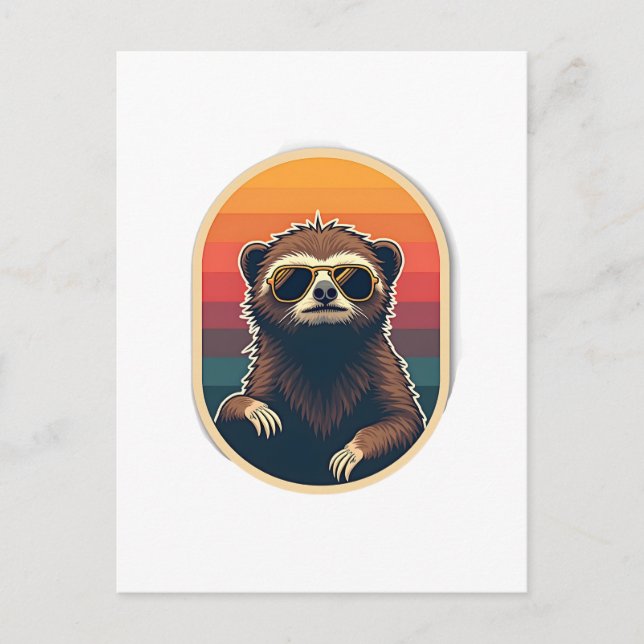 Postal Vintage Sloth Sunglasses Retro Sunset Vector Art 2 (Anverso)