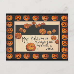 Postal Vintage Smiling Halloween Jack o'Lanterns