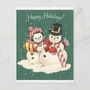 Postal Vintage Snowman Cute Navidades