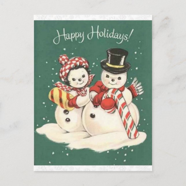 Postal Vintage Snowman Cute Navidades (Anverso)