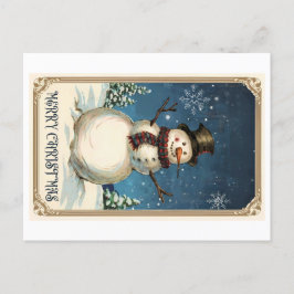 Postal Vintage Snowmans Greeting Card: Feliz Navidad