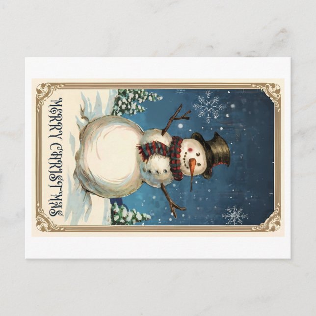 Postal Vintage Snowmans Greeting Card: Feliz Navidad (Anverso)