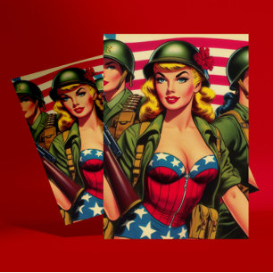 Postal Vintage Soldier Military Pin-up