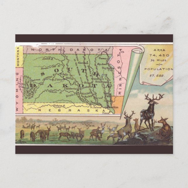 Postal Vintage South Dakota Map (Anverso)