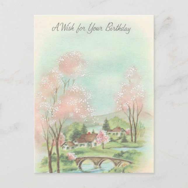 Postal Vintage Spring Meadow Birday Wish (Anverso)