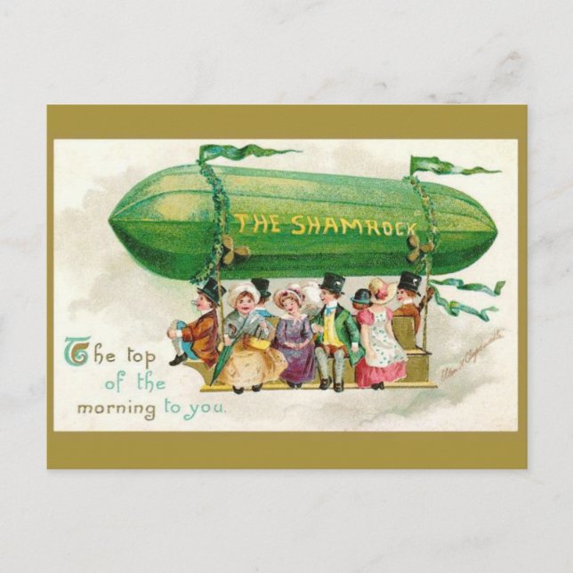Postal Vintage St Patricks Day Aerolínea irlandesa Zeppel (Anverso)