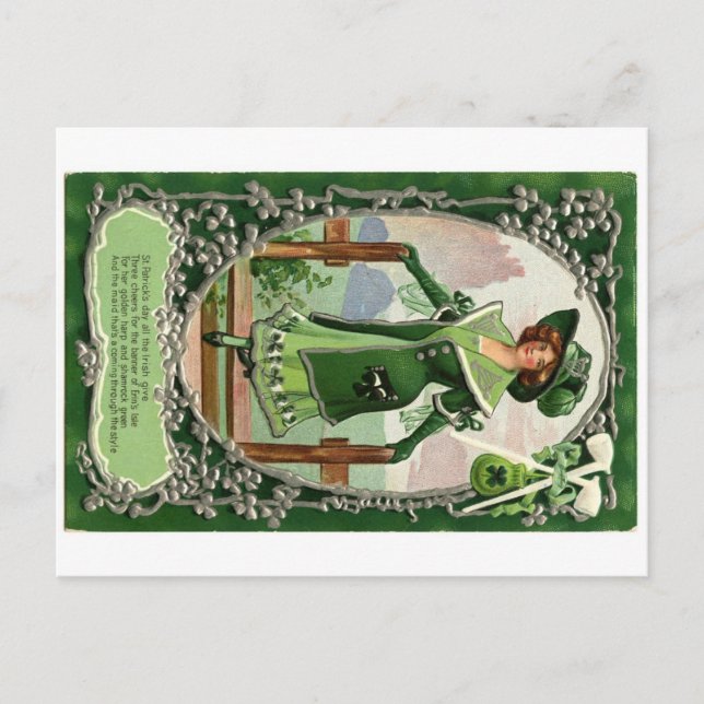 Postal Vintage St. Patrick's Day Chica (Anverso)