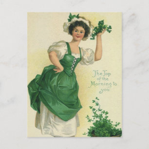 Postal Vintage St. Patrick's Day Irish Lass with Clovers