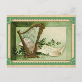 Postal Vintage St Patricks Day Irlandés Harp Erin Go Brag