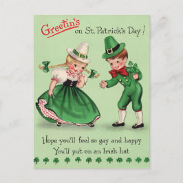Postal Vintage St. Patrick's Day Kids con Gorra irlandés