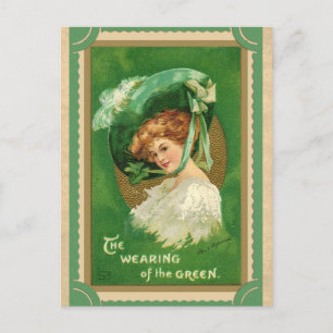 Postal Vintage St Patricks Day Vestido del Irlandés Verde