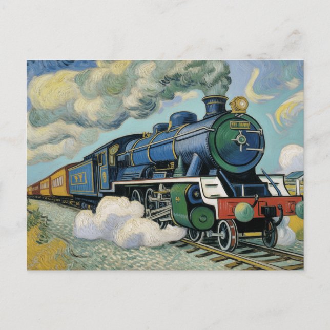Postal Vintage Steam Engine Train painting (Anverso)